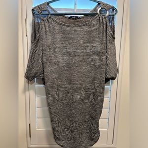 Off shoulder silver rings gathered bottom